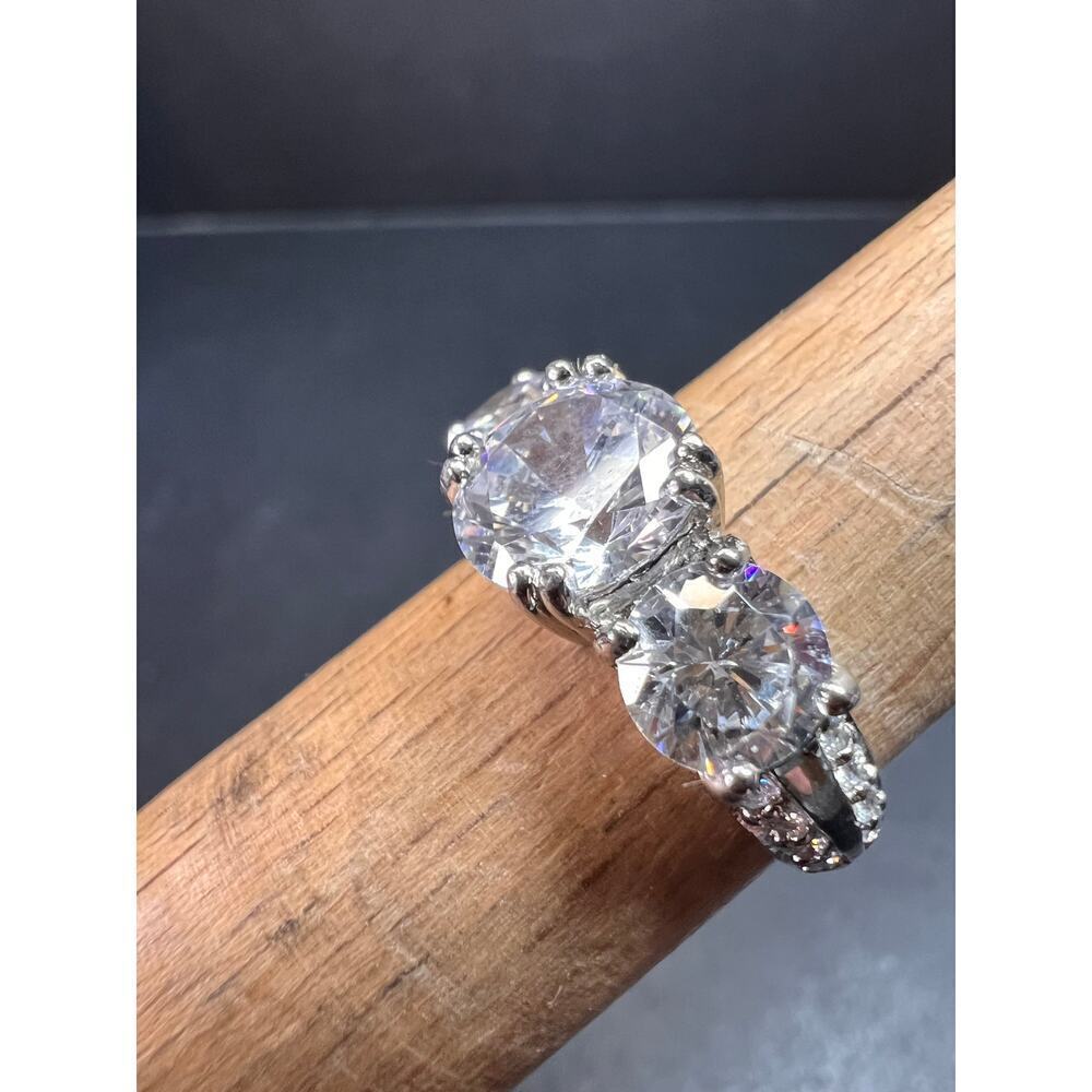 Vintage 3 stone CZ sterling silver ring size 7 - Picture 8 of 16